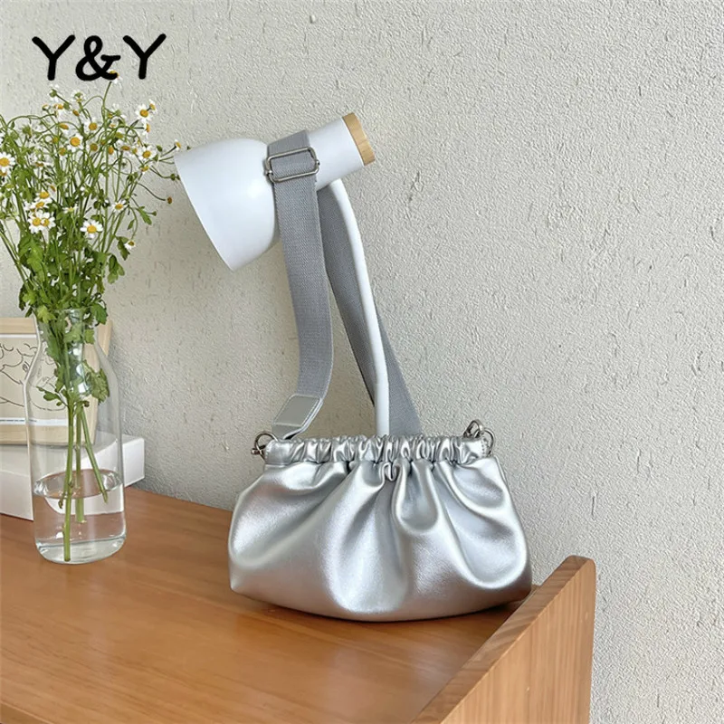 

Женская Блестящая сумка-хобо Y & Y, модный мессенджер, милый складной саквояж на плечо, повседневный однотонный мешок на плечо