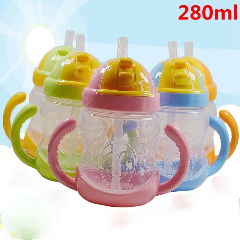 Taza de bebidas de 280ml para ni&ntilde;os, vaso de pajita a escala con dibujos animados, Bola de botella de agua resistente a ca&iacute;das-0