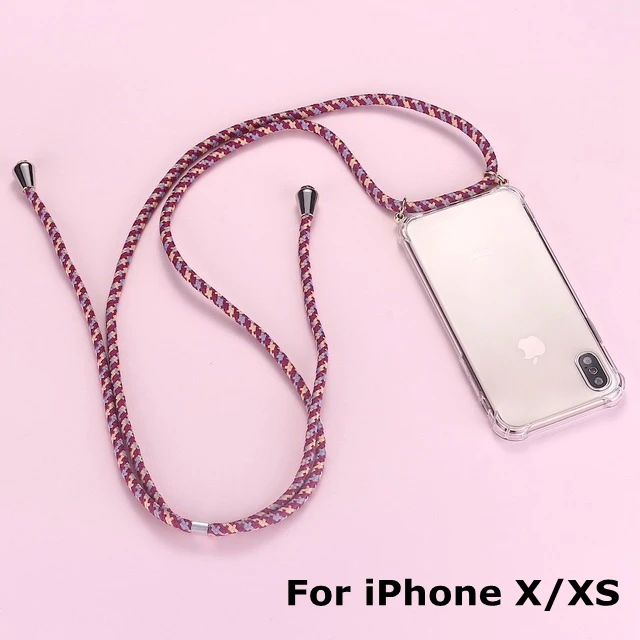 Ремень шнур цепи чехол для телефона для iPhone XS X 11 лента Цепочки и ожерелья шнурки Мобильный обложка чехол для того, чтобы повесить для iPhone Xs X S крышка - Цвет: X XS (Red-Brown)