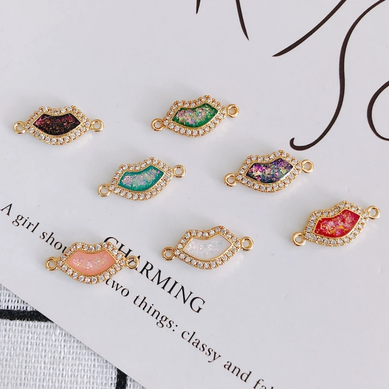 

DIY jewelry accessories lip-shaped double hanging alloy inlaid zircon pendant jewelry accessories materials