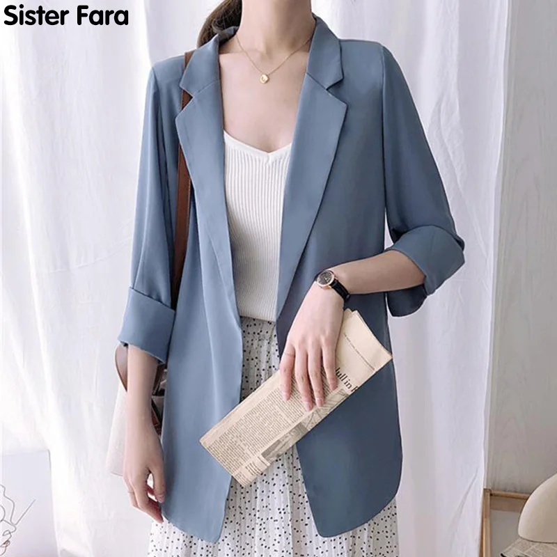 

Sister Fara Elegant Ladies Solid Casual Blazer Spring Chiffon Half Sleeve Suit Blazers Summer Thin Notched Women's Jacket Coat