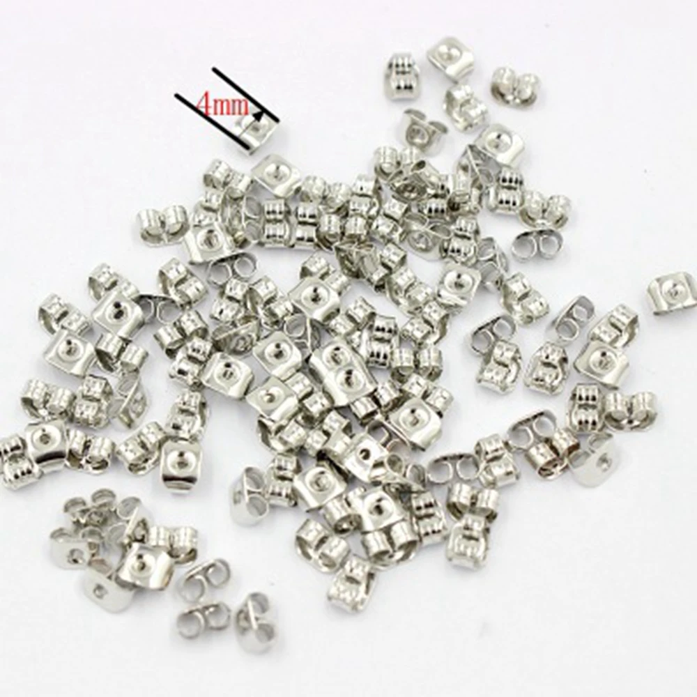 100 шт из нержавеющей стали 4 мм серьги-гвоздики с бабочками затычки для ушей