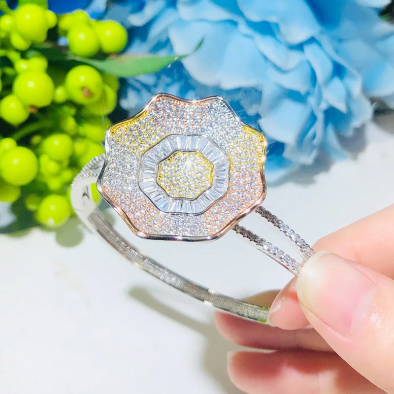 Пера сверкающий белый микро проложить CZ 3 тона золотые ювелирные изделия большая