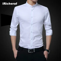 iricheraf stand collar tuxedo shirts mens long sleeved shirt white blue black smart casual social dress shirt plus size 3xl 5xl
