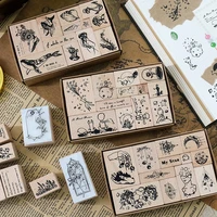 1 set rectangle floral pattern wooden stamps for card making diy photo album scrapbooking diary decoration crafts gift