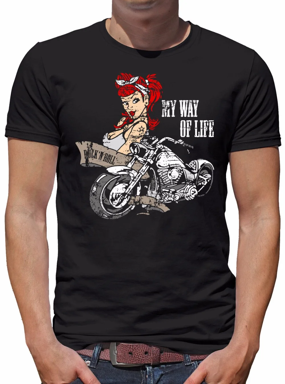 

Fashion Motorcycle Girl Tattoo Motorcyclist Gift T-Shirt. Summer Cotton Short Sleeve O-Neck Mens T Shirt New S-3XL