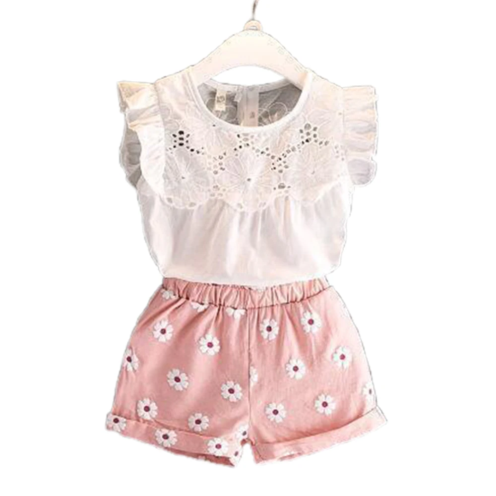 

От 2 до 7 лет Одежда для девочек в возрасте от года до трёх, комплект одежды, летний комплект одежды с рюшами без рукавов белый жилет и шорты с ...