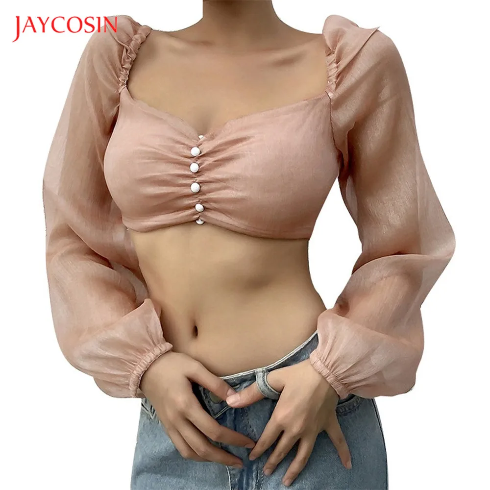 Jaycosin женский топ на бретелях с квадратным воротником и рукавом помпоном