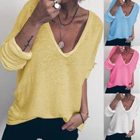 loose solid color casual tops long sleeve women blouse fashion womens v neck t shirt blouse