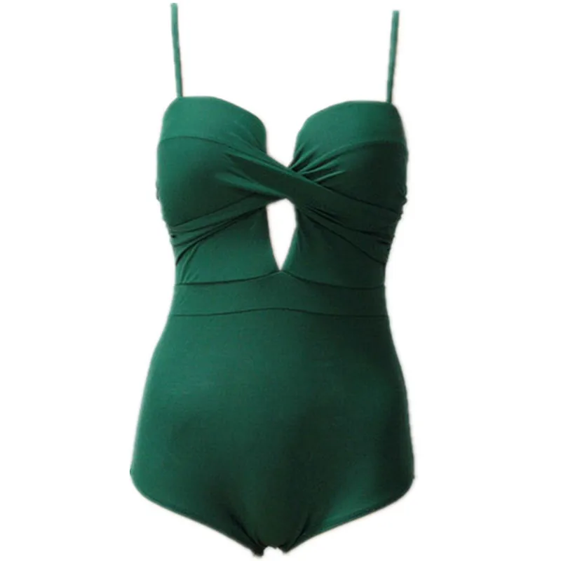 

One Piece Bathing Suit Swimming Swimsuit Female Closed One-Piece Retro For Korean New Sexy Solid Color Backed Women Spandex