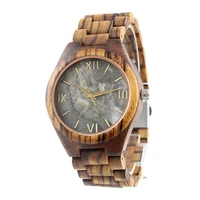 dropshipping handemade marble dial engravable mens sturdy zebra wooden wrist watch with all zebrawood strap