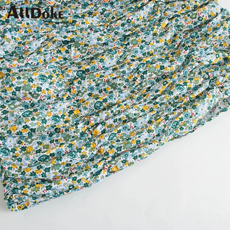 

ALLDOKE boho floral print A line dress women summer square collar puff sleeve high waist vintage ladies short dresses vestidos