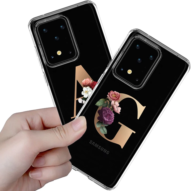 

Custom Name Letter Flower Soft TPU Phone Case Cover For Samsung A71 A51 FE S21 Note 20 10 S10 S20 Plus Ultra 5G