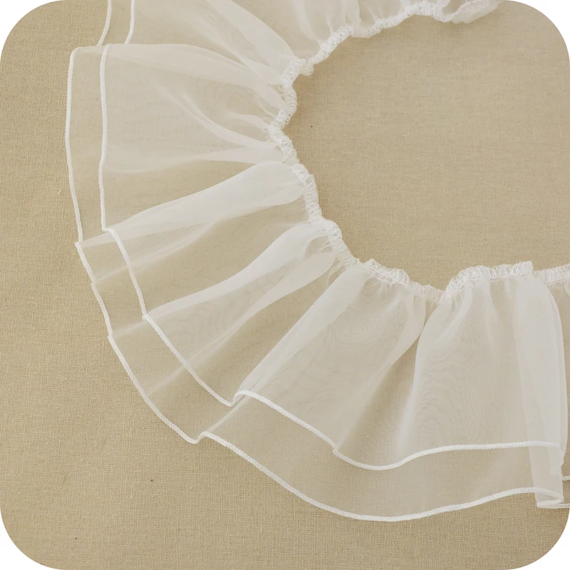 

1M Pleated Tulle Lace Elastic Ribbon Guipure 12cm Chiffon Lace Fabric For Dresses Sewing Trimmings Clothing Craft Supplies QY14