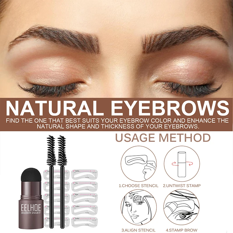 

Eyebrow Definer One Step Waterproof 3D Stencil Shaping 10Pcs Eyebrow Card Eyebrow Stamp Brush Kit