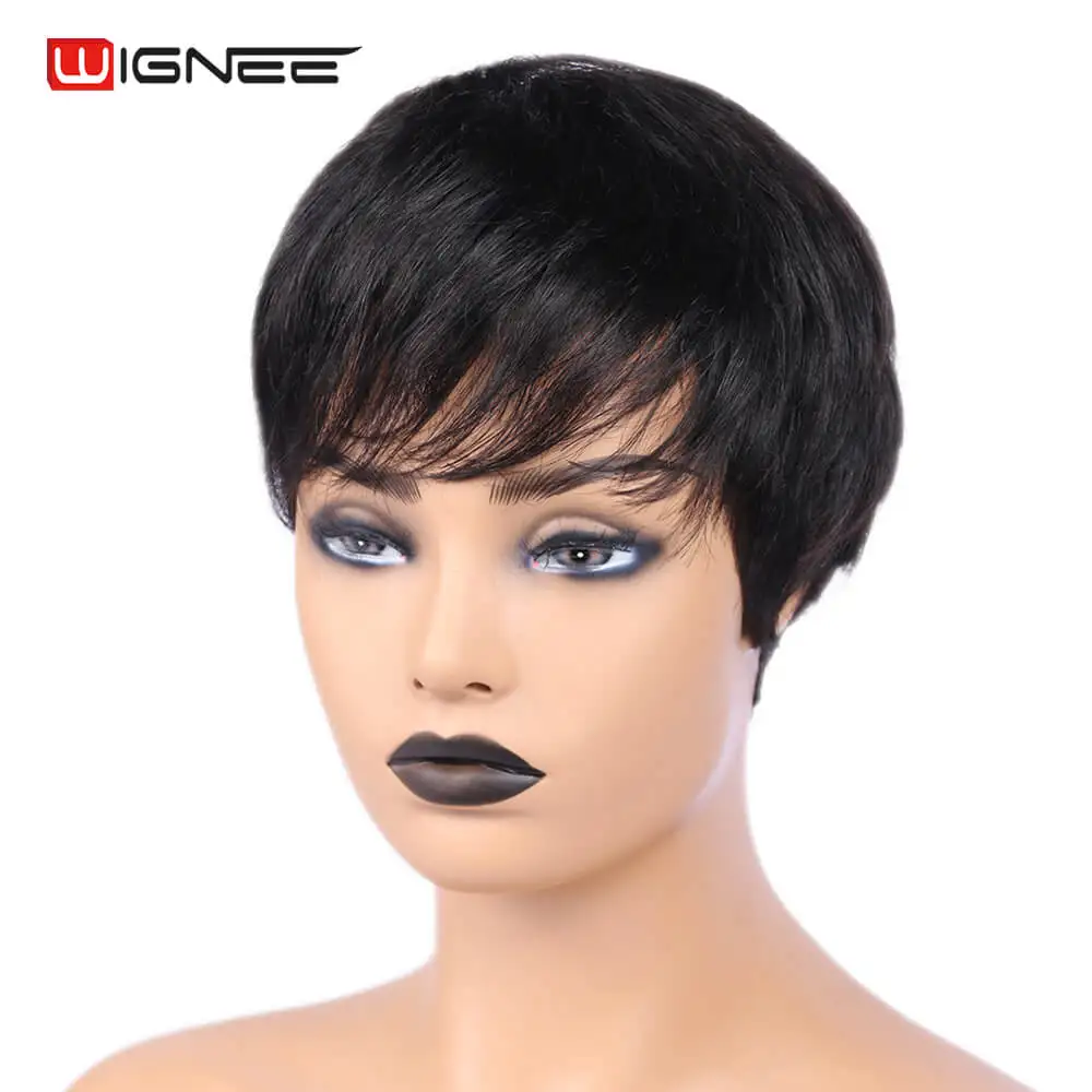 Парик Wignee из коротких прямых человеческих волос свободные челки для чернокожих