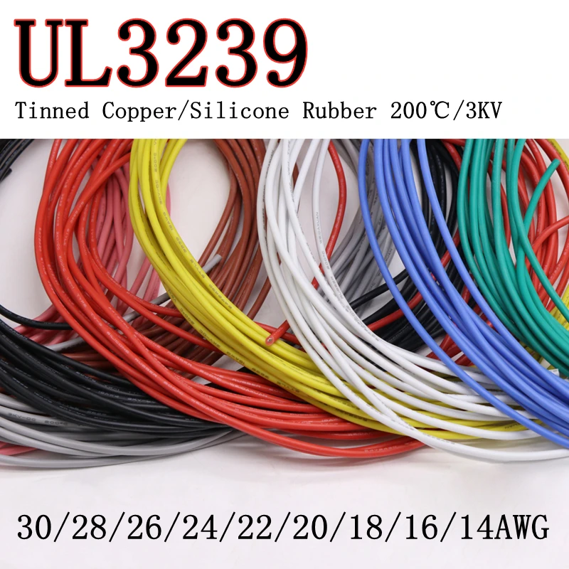2/5/10 м 14/16/18/20/22/24/26/28/30AWG UL3239 3KV мягкий силиконовый провод из луженой Медь