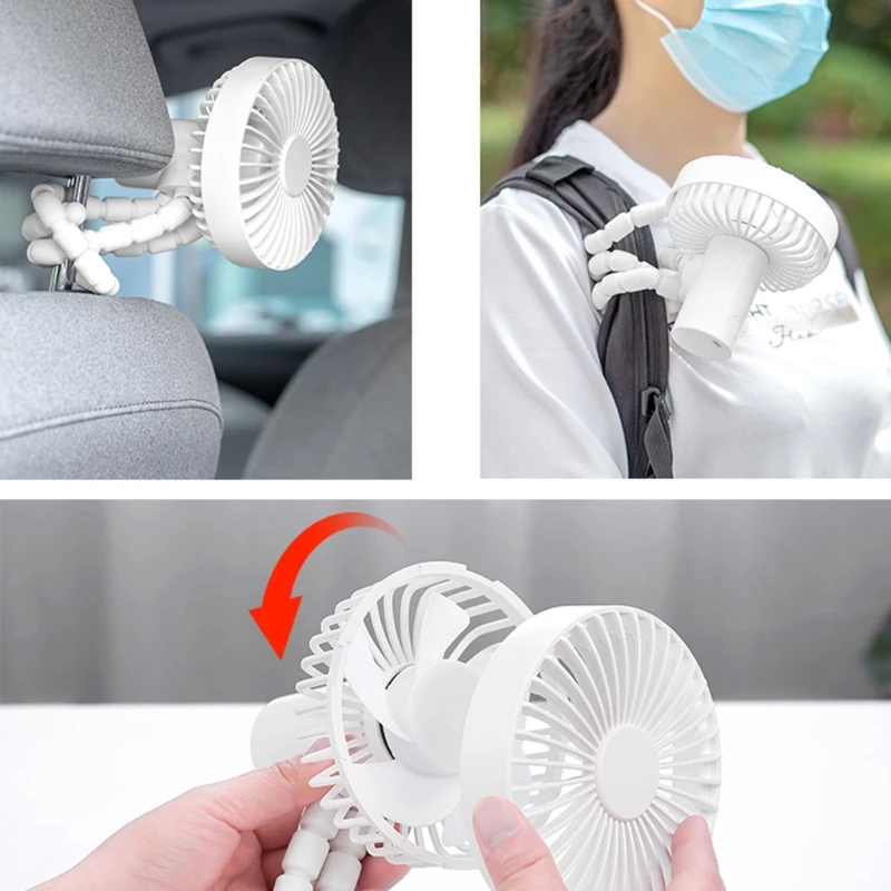 

3 Speed Fan USB Rechargeable 1800mAh Battery Powered Clip Fan with Flexible Tripod for Stroller Bike Car Seat Office Outdoor