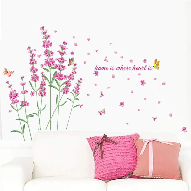 

Wonderful Lavender Flowers Wall Stickers Home Decoration Wedding Party Girls Bedroom Mural Art Diy Poster Valentine Gift