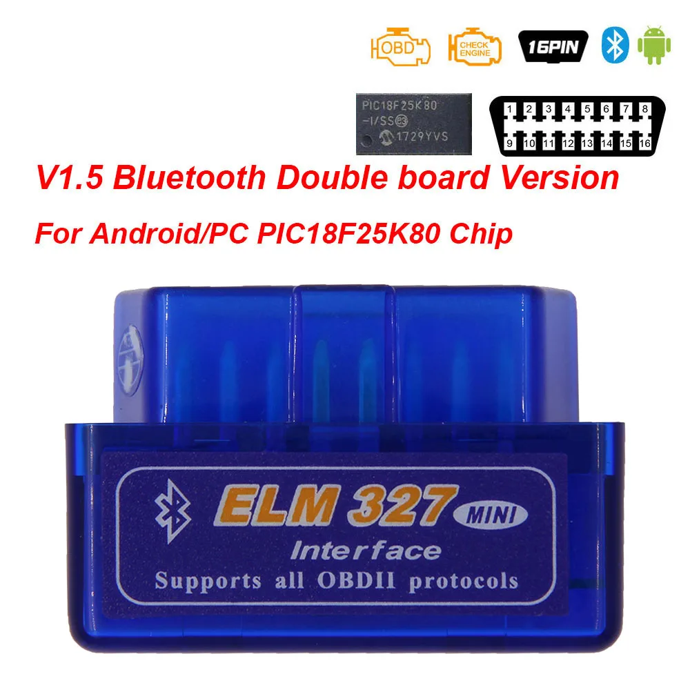 Blue 2pcb Plastic Супер Мини ELM 327 V1.5 PIC18F25K80 obd2 сканер Bluetooth ELM327 V1.5 1,5 OBD 2 OBD2 автомобильный диагностический инструмент ODB2 считыватель кодов - Цвет: Blue 2pcb Plastic