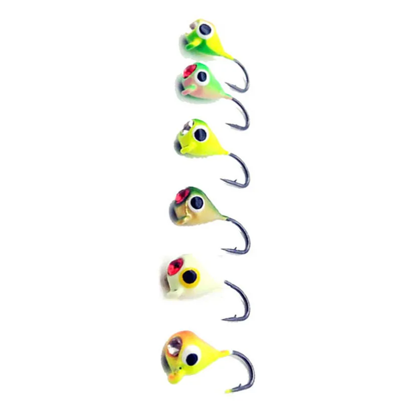 6PCS 1.1g Крючок для зимней рыбалки 1,9 г/1,1 г/1,6 г/2,5 г, свинцовая головка, крючок, головка джига, многоцветная приманка, крючок, рыболовные снасти - Цвет: 6PCS 1.1g