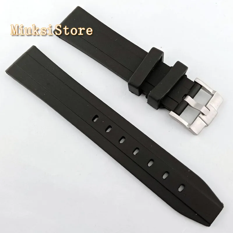 Ремешок для часов Parnis 20 мм из натурального черного каучука с пряжкой нержавеющей