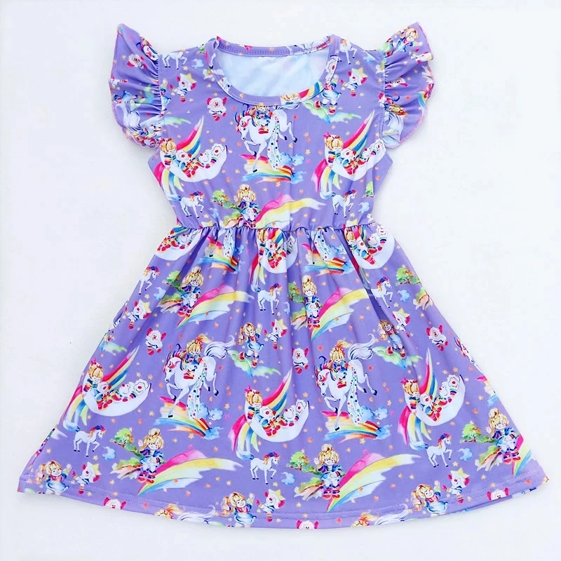 Детское летнее платье для девочек фиолетовое молочное шелковое с