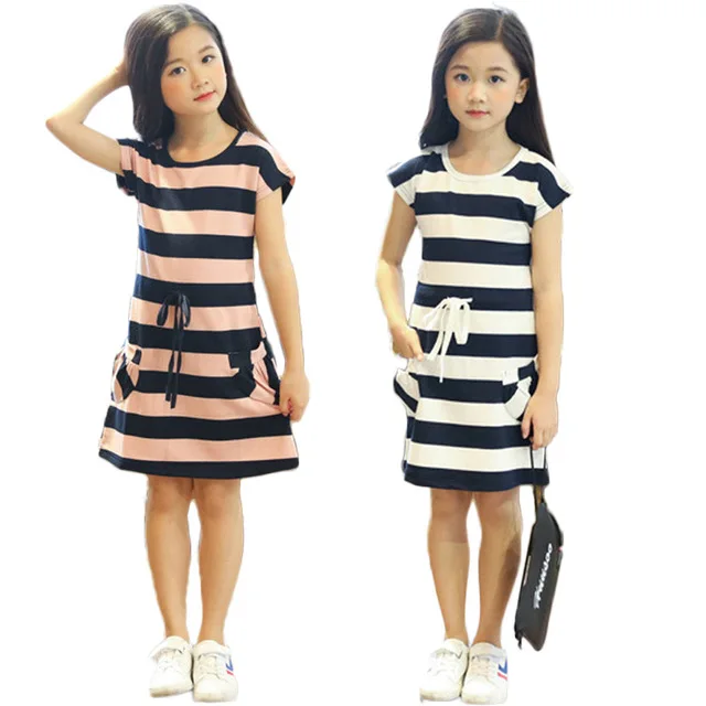 

Euro American Girls'Dresses Pure Cotton Sleeve Stripe dress Russia Sweet Round collar Children's Dress