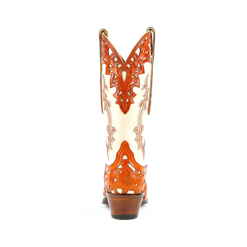 Prowow women western cowboy boots genuine leather designer handmade fretwork patchwork high heels corral mid-calf ladies | Обувь