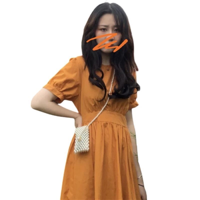 

French for Women Summer Sweet and Salty Temperament Small Stem Orange First Love Skirt Mori Long Dress