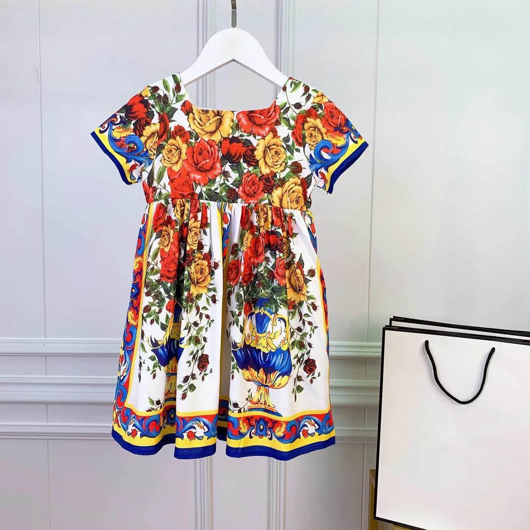 

2021 Summer top high end fashion brand printed square collar girl's flower dress Y