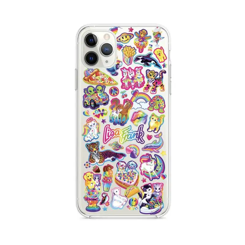 

Cute Saucerman LiSa Frank Stickers Rainbow Label Phone Case Clear For iphone 12 11Pro Max Mini XS Max 8 7 6 6SPlus X 5S SE20 XR