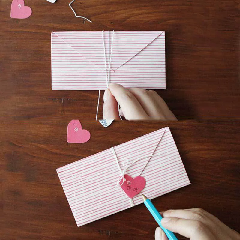 1pc Elegant Pink Stripe Letter Paper Envelope Love Heart Shape Wedding Party Invitation Card Cover Kawaii Stationery|Бумажные