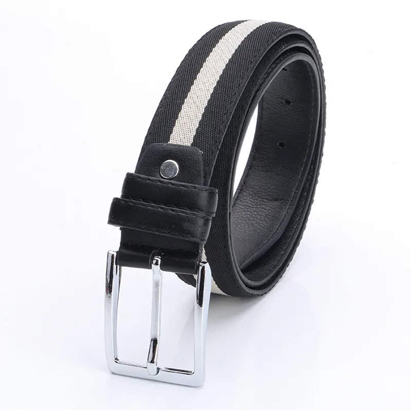 

TJ-Tianjun Men's Canvas Belt New Korean Style Pin Button Contrast Color Stripe Belt Casual Versatile Decorative Men's Belt 054