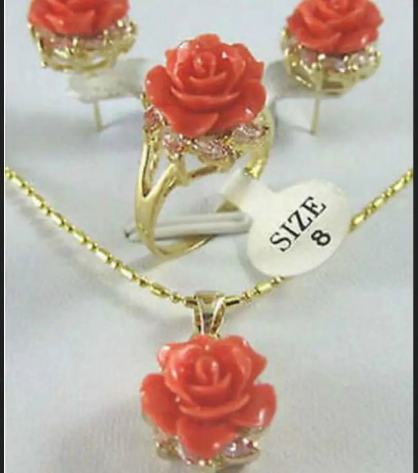 Ювелирный набор новинка хит красивая золотая пластина розовый коралл серьга