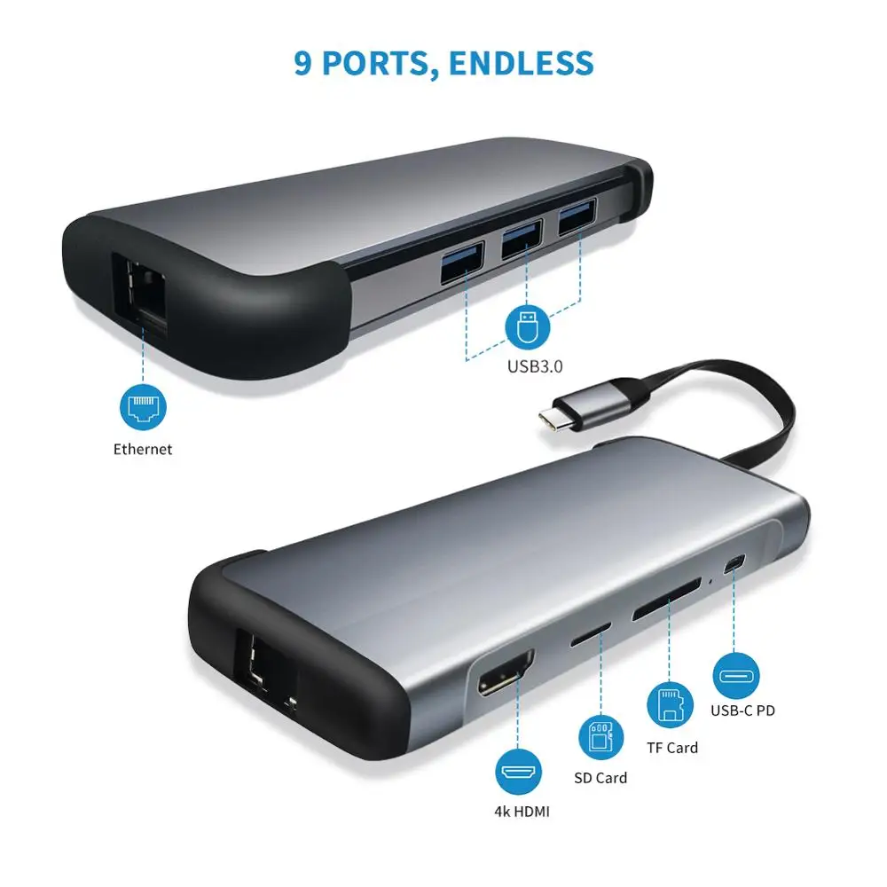 LIOEO док станция для ноутбука RJ45 Ethernet конвертер адаптер Thunderbolt Macbook в HDMI 9 1 USB3.0 PD micro
