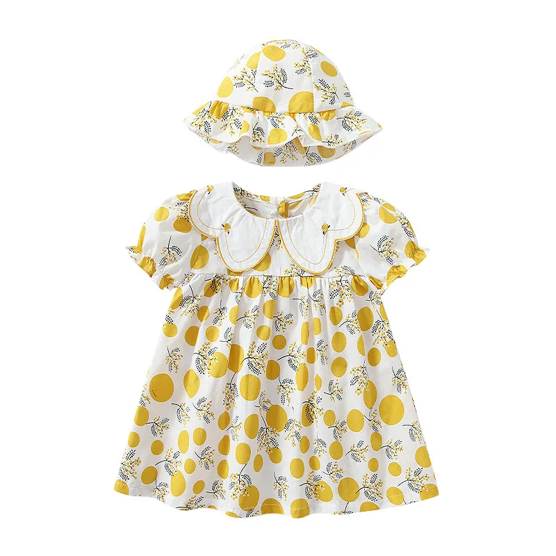

Baby Soft Blouse Full Cotton Summer Floral Baby Girls Dress Yellow Print Children Clothing