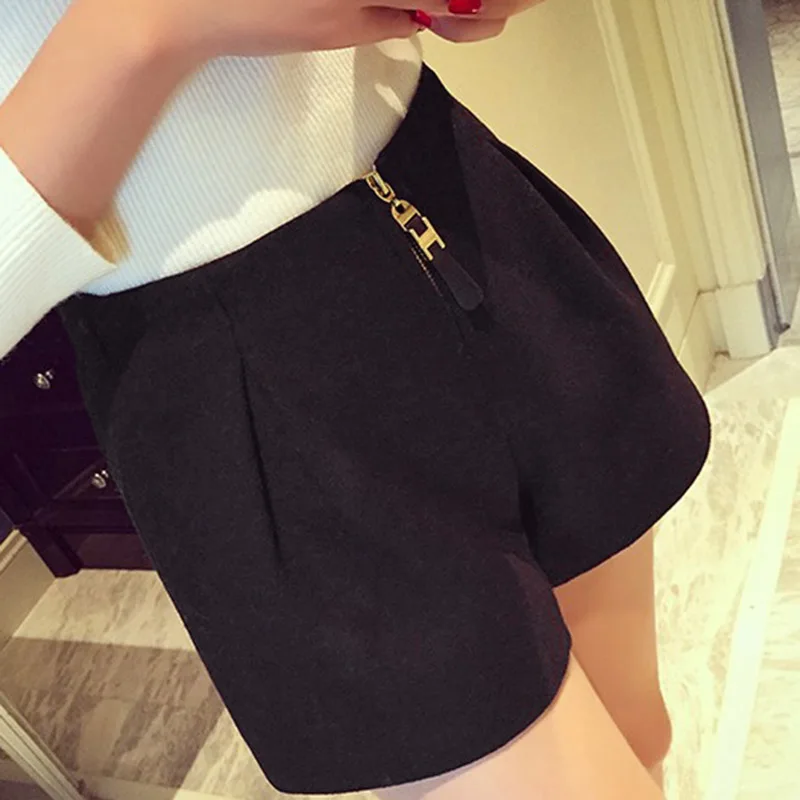 Зимние шерстяные шорты для женщин с высокой талией женские свободные толстые