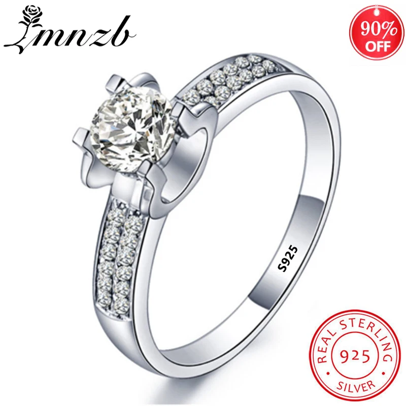 

LMNZB Original 100% Real Solid 925 Sterling Silver Ring 7mm Sona CZ Zircon Wedding Engagement Ring For Women Jewelry Gift XR004