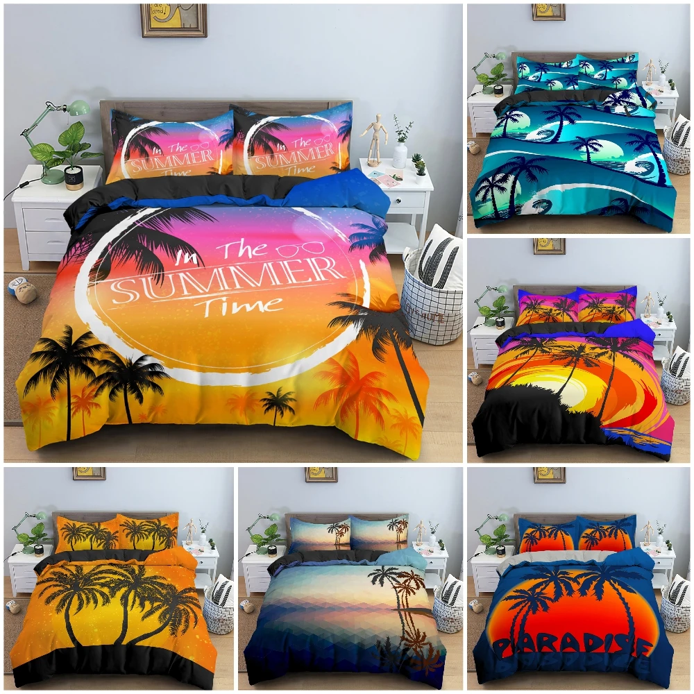 

Tropical Trees Pattern Bedding Set Luxury Cozy Duvet Cover Set Bedroom Decor King Queen Twin Single Size Home Textile 2/3Pcs