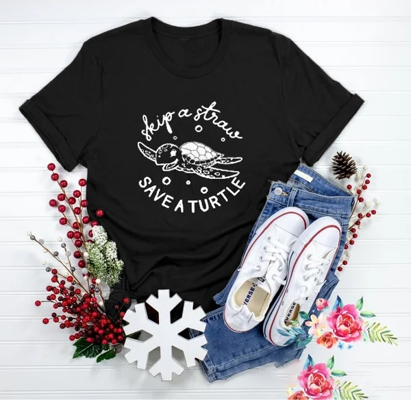 Sea арт пропустить соломы сохранить Черепашки ниндзя футболка смешные 100% хлопок