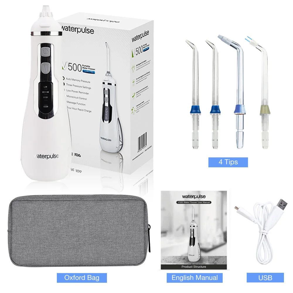 Белый Waterpulse V500 Портативный ирригатор для полости рта воды ирригатор водяной Флоссер Cordles Ирригатор для полости рта с дорожная сумка массаж чистый зубной нити Стоматологическая ирригаторы - Цвет: Белый