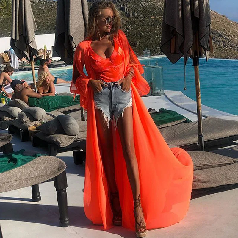 Богемная накидка на бикини 2020 женский купальник с длинным рукавом кафтан