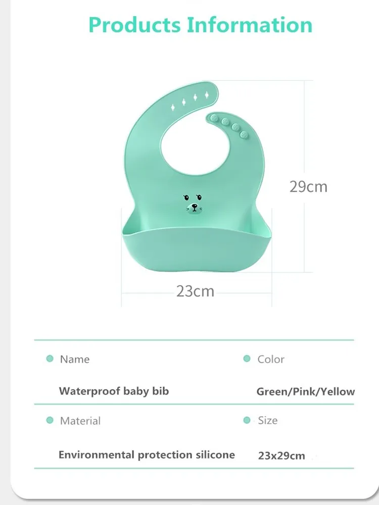Baby bibs Silicone Waterproof Feeding Saliva BIB Newborn Carton Aprons Adjustable | Детская одежда и обувь