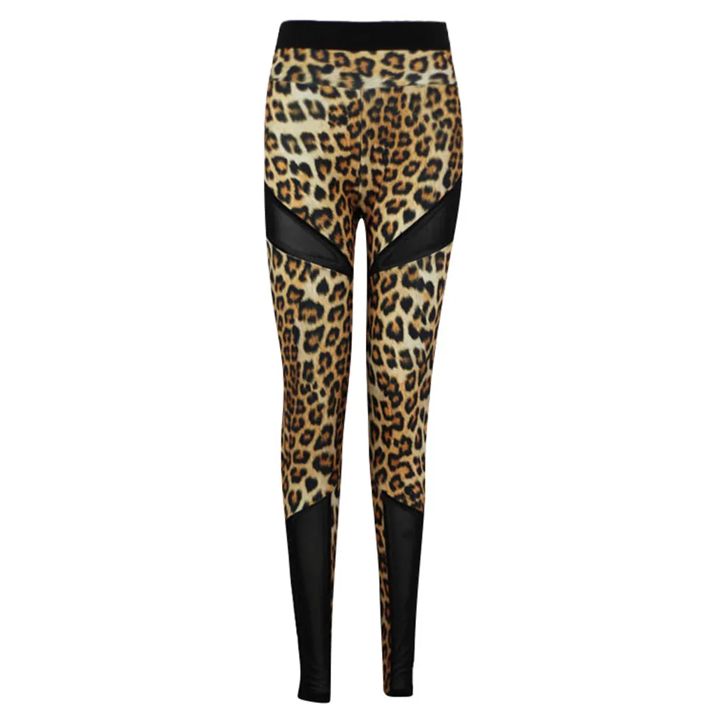 Сексуальные сетчатые штаны для йоги женские повседневные леопардовые леггинсы с