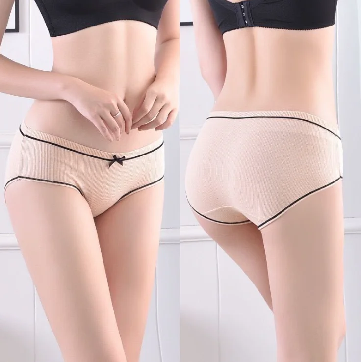 

Girly seamless threaded mid-waist sexy cute plus size ladies panties leggings