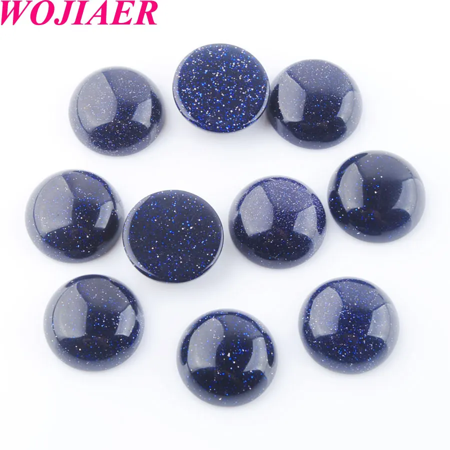 

WOJIAER Blue Sand Round 16mm Cabochon Beads Natural Stone Healing Bead Fit for Women Men DIY Handmade Jewelry 50PCS PU8235