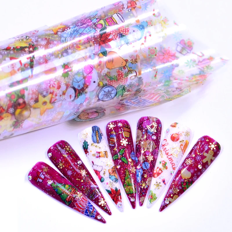 YWK 10 видов стилей рождественские украшения для ногтей разноцветные переводные