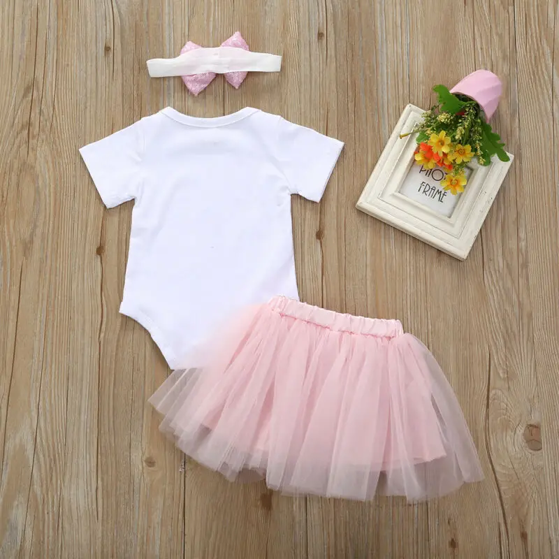 

Pudcoco US Stock 0-24M Sweet 1st Valentine's Day Toddler Baby Girl Clothes Set Short Sleeve Romper Tops Lace Skirt Clothes 0-24M