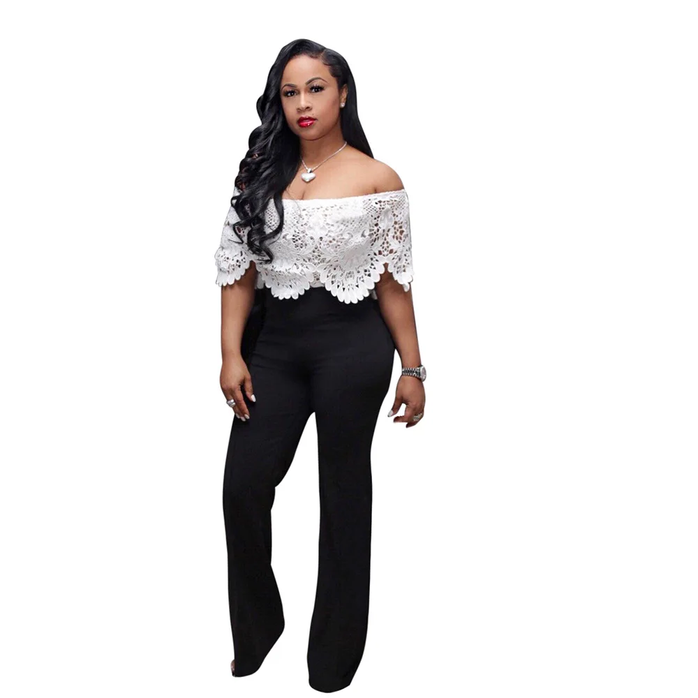 Женский кружевной комбинезон с открытыми плечами открытой спиной и высокой